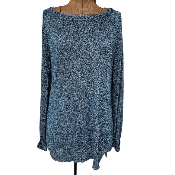 Cupio Sweater Womens Size L Teal Shimmer Pullover Knit Long Sleeve Top - Picture 1 of 11